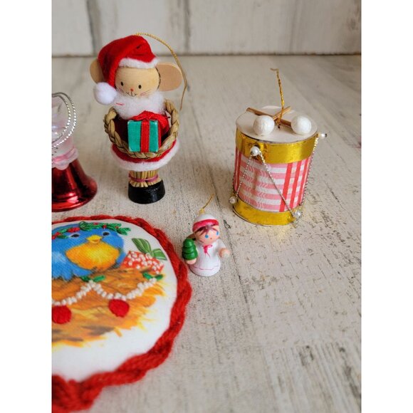 Vintage angel bell mouse drum bird ornament Xmas set - Picture 4 of 8